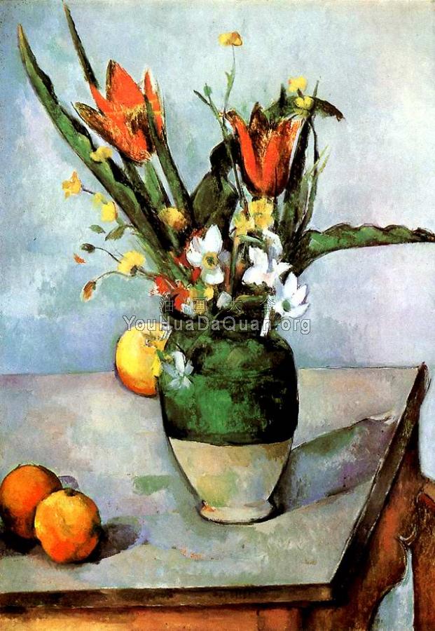 Still Life with Tulips and Apples - 保罗·塞尚